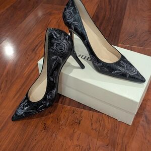 LK Bennett Ella size 9.5 Black Floral Snakeskin leather Women's Heels